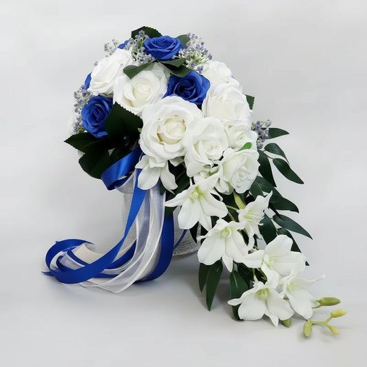 Blue & White Cascading Bridal Bouquet