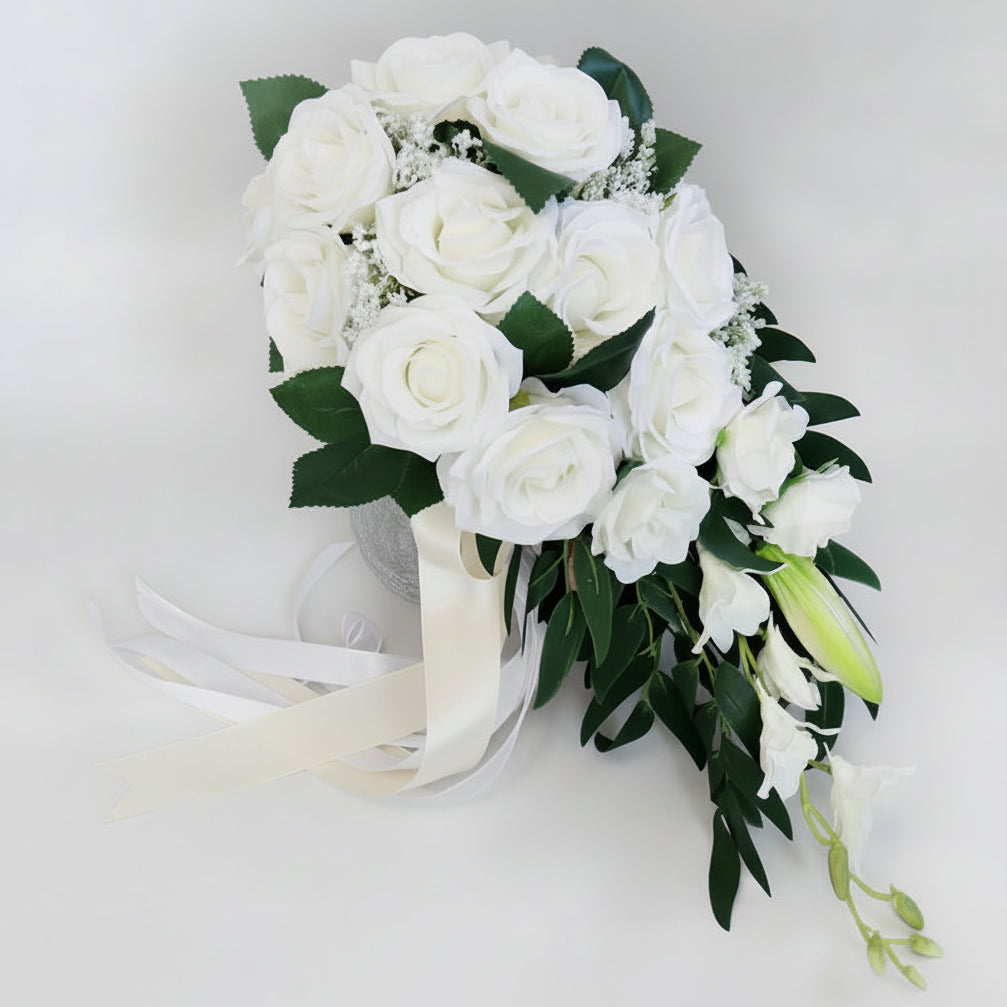 Pink & White Cascading Bridal Bouquet