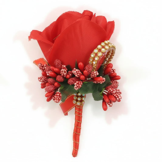 Artificial floral wedding buttonhole with ribbon finish