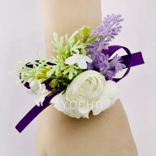 Floral wedding wrist corsage for guests and bridal party