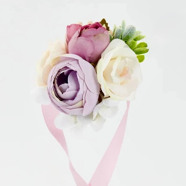 Artificial wedding wrist corsage with realistic flowers