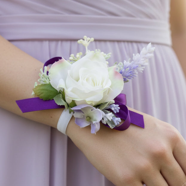 Artificial wedding wrist corsage with realistic flowers
