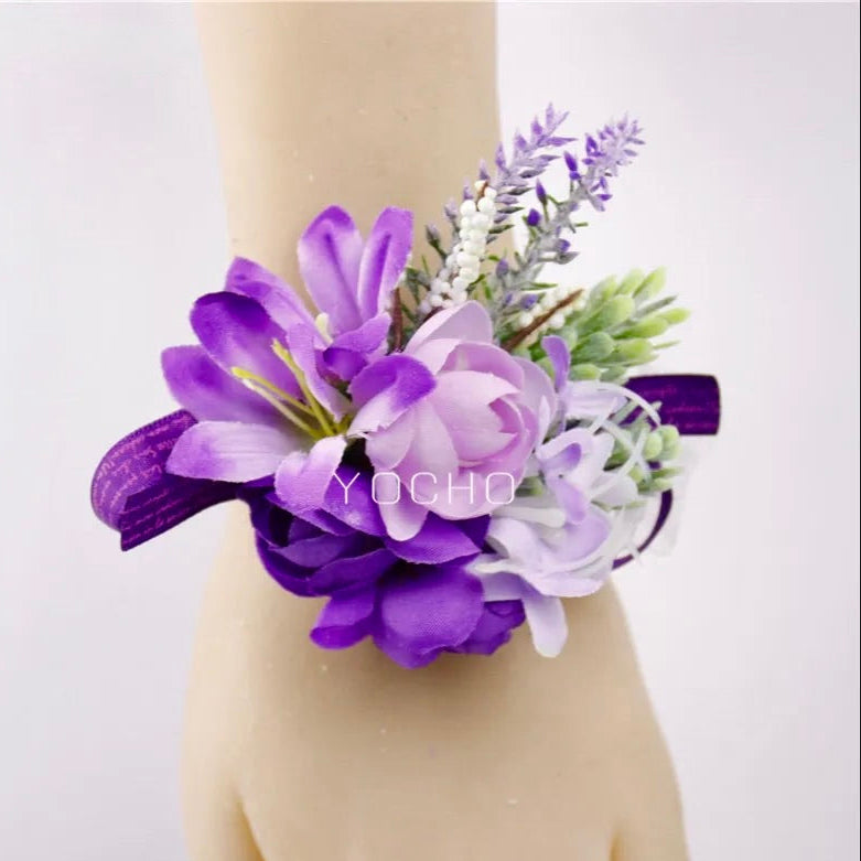 Artificial wedding wrist corsage with realistic flowers