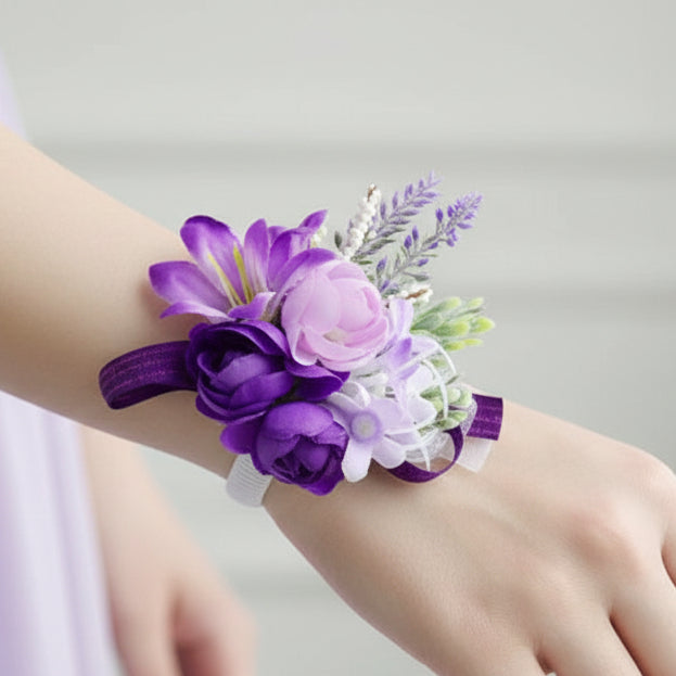 Artificial wedding wrist corsage with realistic flowers