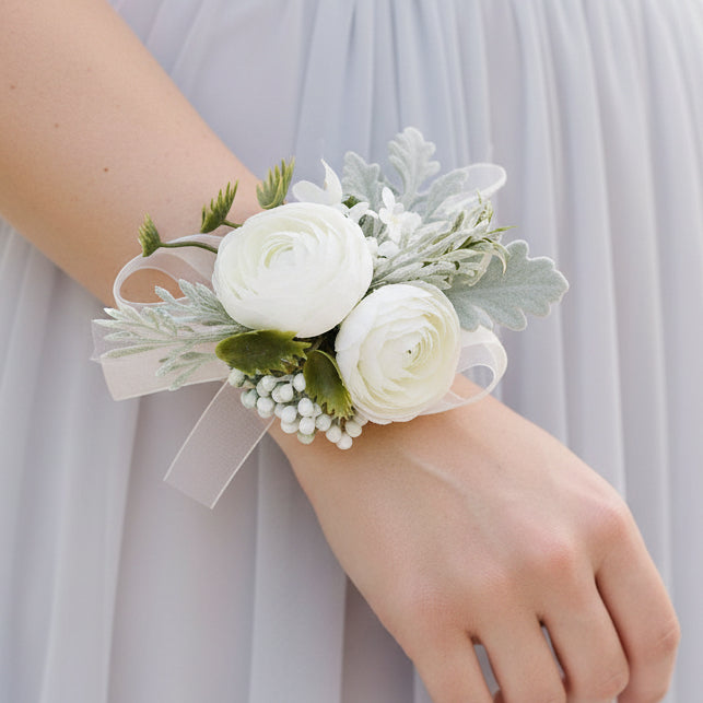 Artificial wedding wrist corsage with realistic flowers