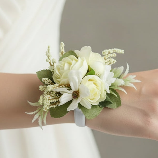 White Wedding Wrist Corsage