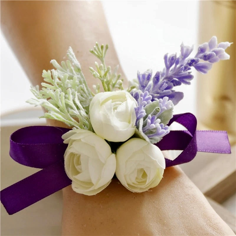 Artificial wedding wrist corsage with realistic flowers