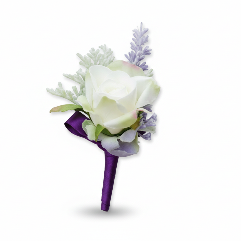 White & Purple Wedding Buttonhole