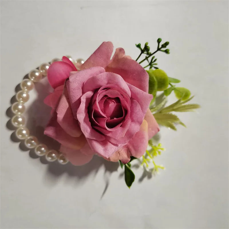 Artificial wedding wrist corsage with realistic flowers
