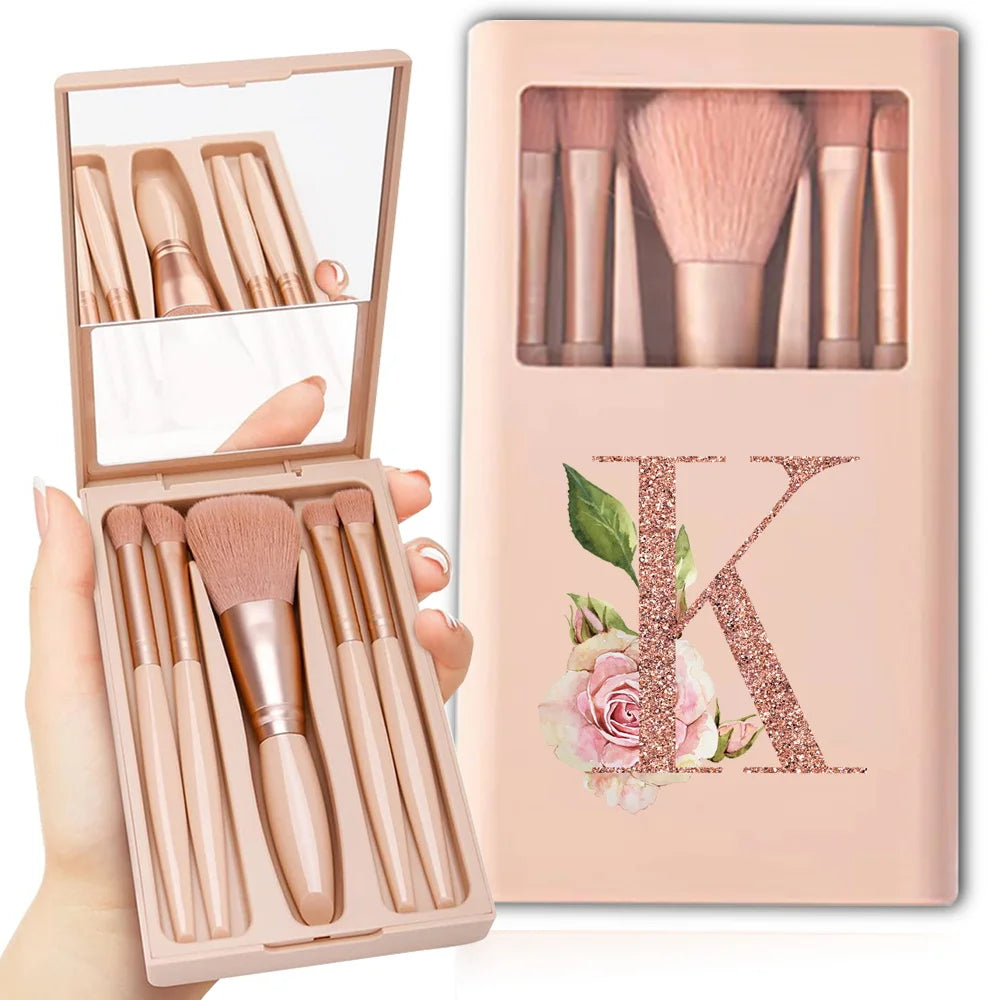 Makeup Brush Set with Case & Mirror