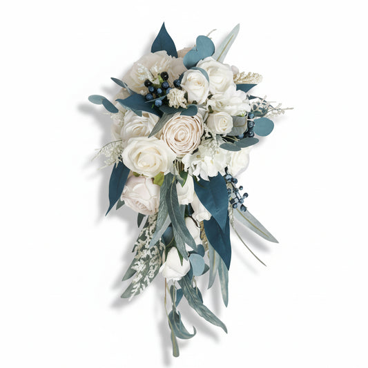 Champagne & Blue Cascading Bridal Bouquet
