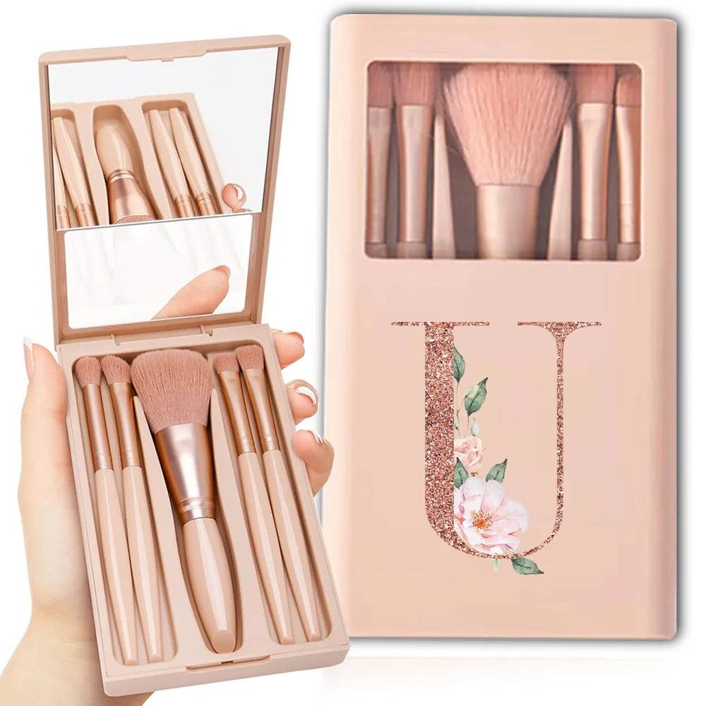 Makeup Brush Set with Case & Mirror