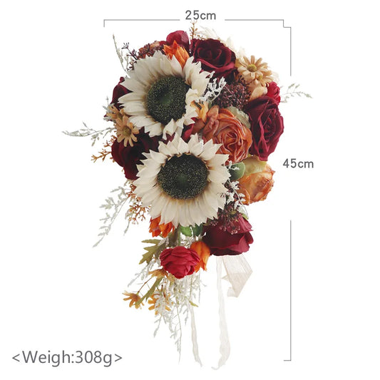 Sunflower, Red & Orange Cascading Bridal Bouquet