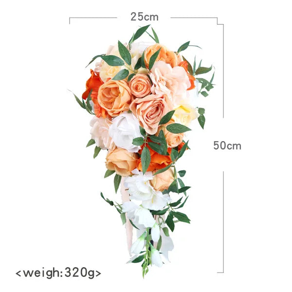 Orange & White Cascading Bridal Bouquet