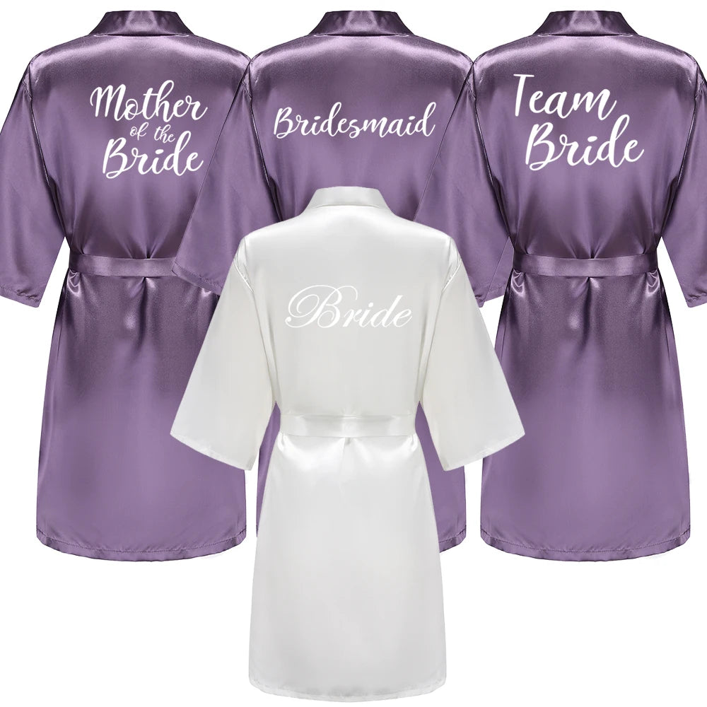 Mauve satin style bridal party robe – personalised with bridal role on back