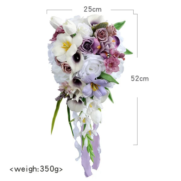 Purple & White Cascading Bridal Bouquet