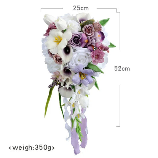Purple & White Cascading Bridal Bouquet