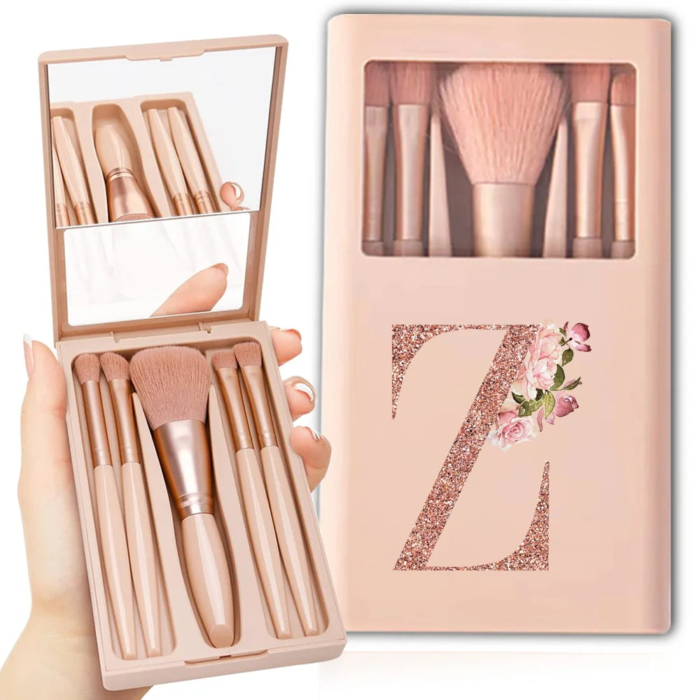 Makeup Brush Set with Case & Mirror