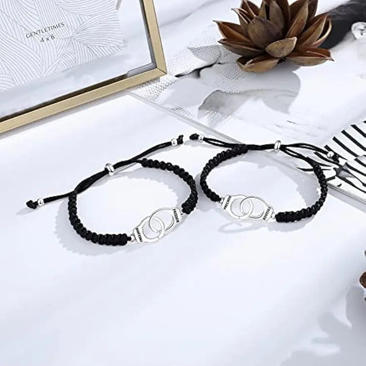 Black and silver matching Handcuff Friendship Bracelets.
