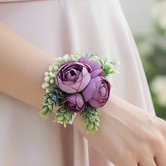 Artificial wedding wrist corsage with realistic flowers