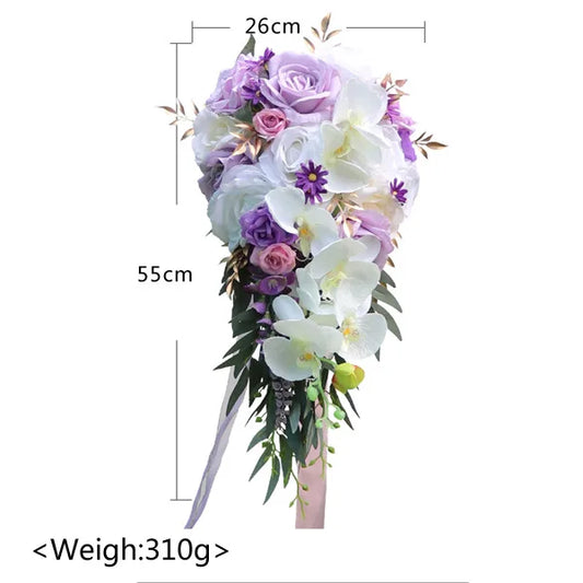 Purple & White Cascading Bridal Bouquet
