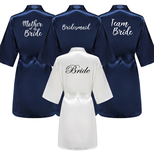 Navy blue bridal party robes with Bride, Bridesmaid & Maid of Honour titles