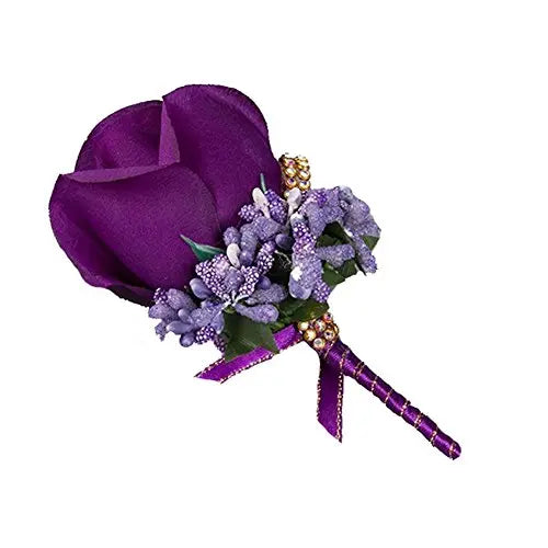 Artificial floral wedding buttonhole with ribbon finish