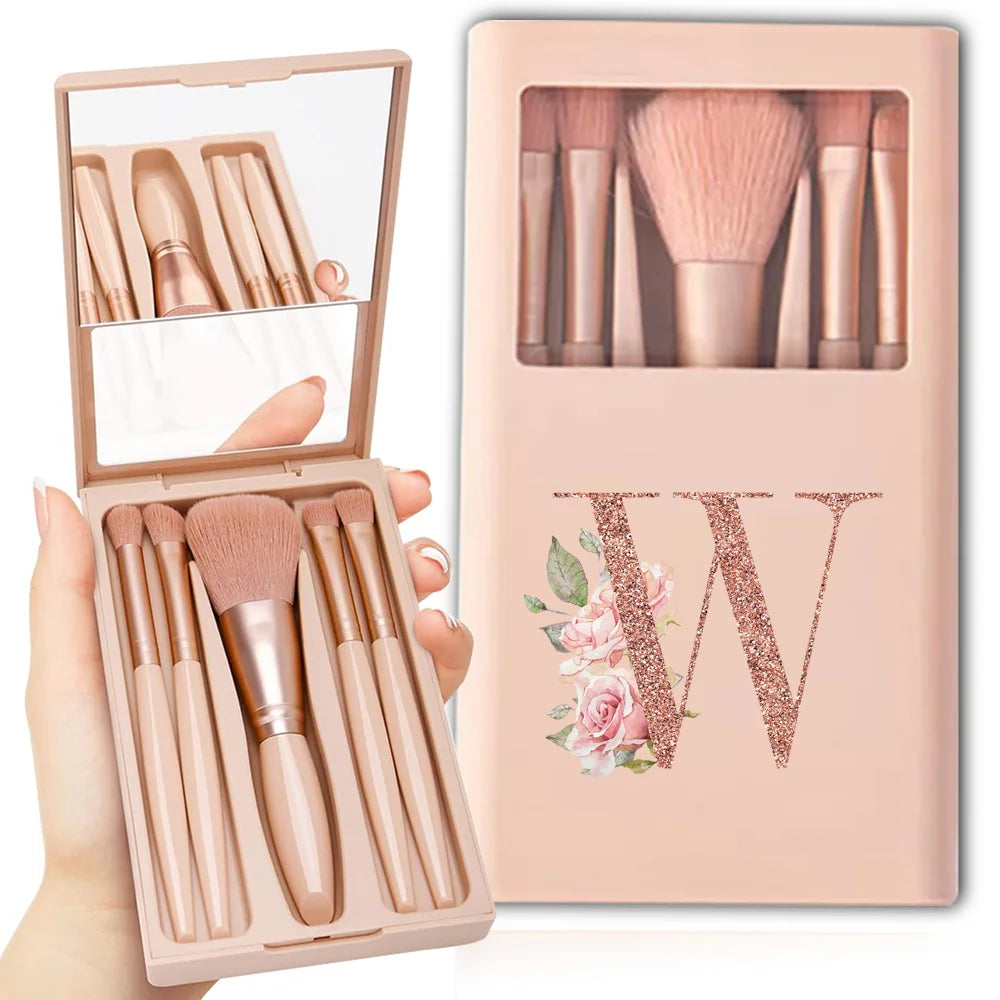 Makeup Brush Set with Case & Mirror