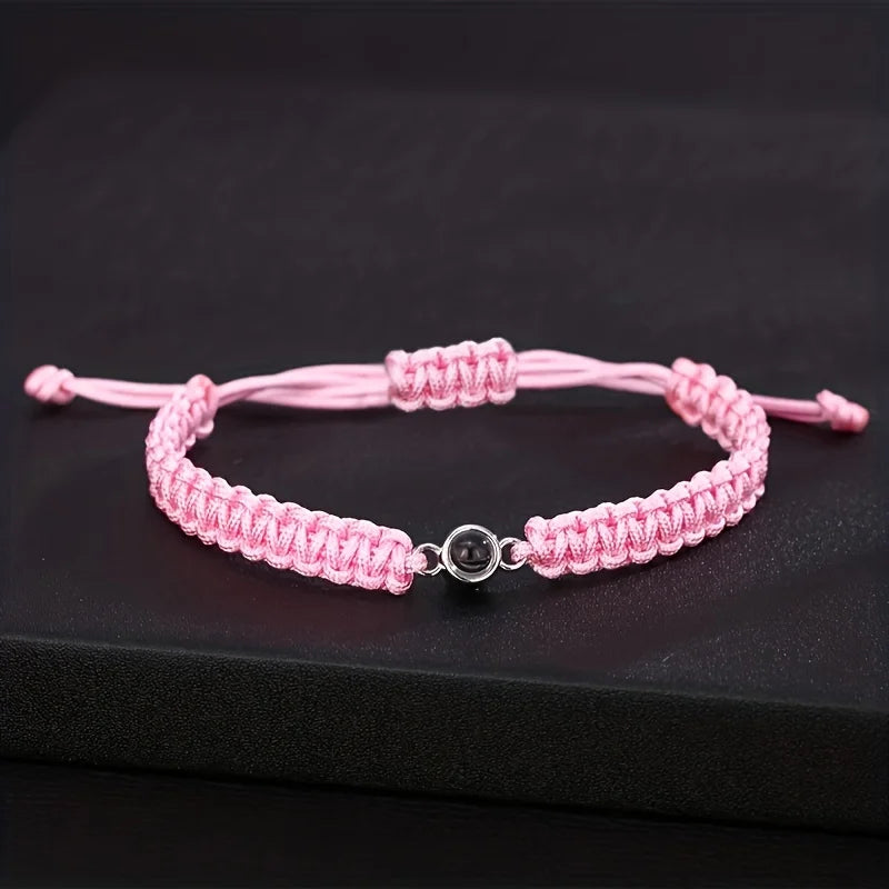 Love You in 100 Languages bracelet – projection jewellery gifts, available with pink cord.