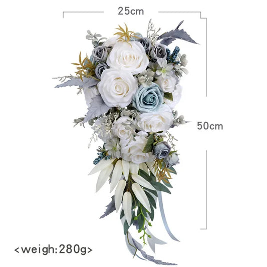 Blue & Grey Cascading Bridal Bouquet