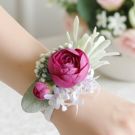 Artificial wedding wrist corsage with realistic flowers