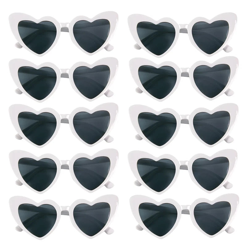 Pack of 10 heart shaped wedding favour glasses in assorted colours