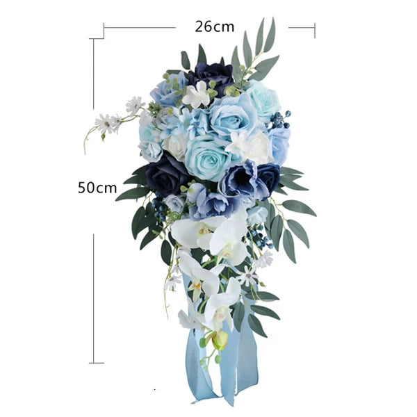 Blue & White Cascading Bridal Bouquet