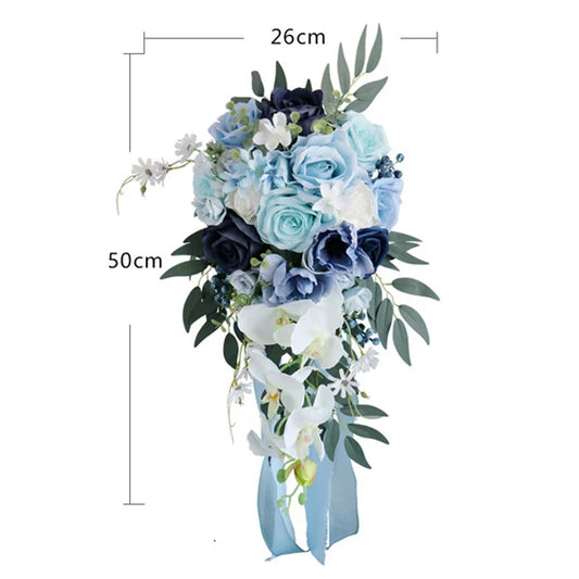 Blue & White Cascading Bridal Bouquet