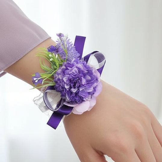 Artificial wedding wrist corsage with realistic flowers