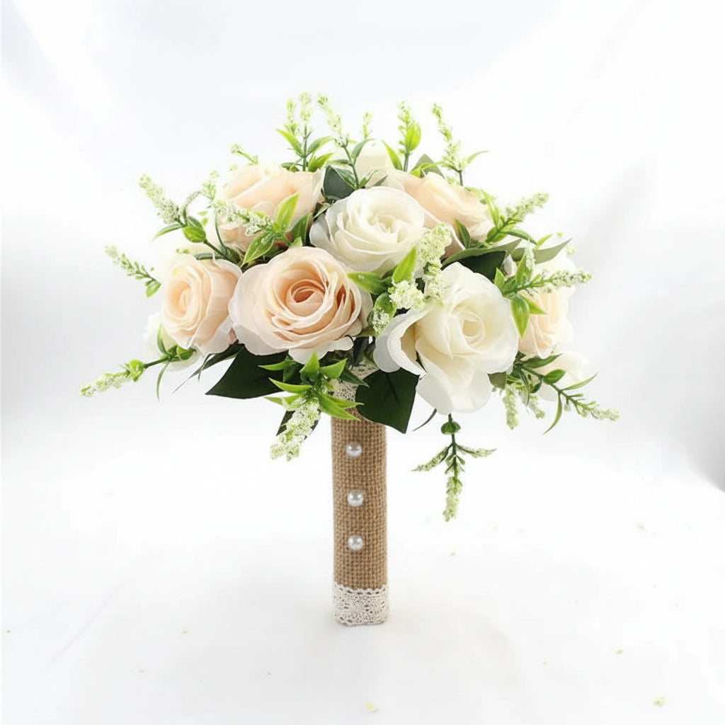 White & Champagne Rose Wedding Bouquet