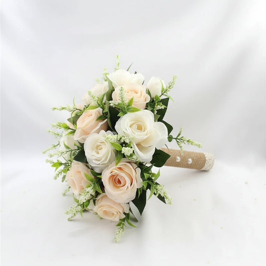 White & Champagne Rose Wedding Bouquet