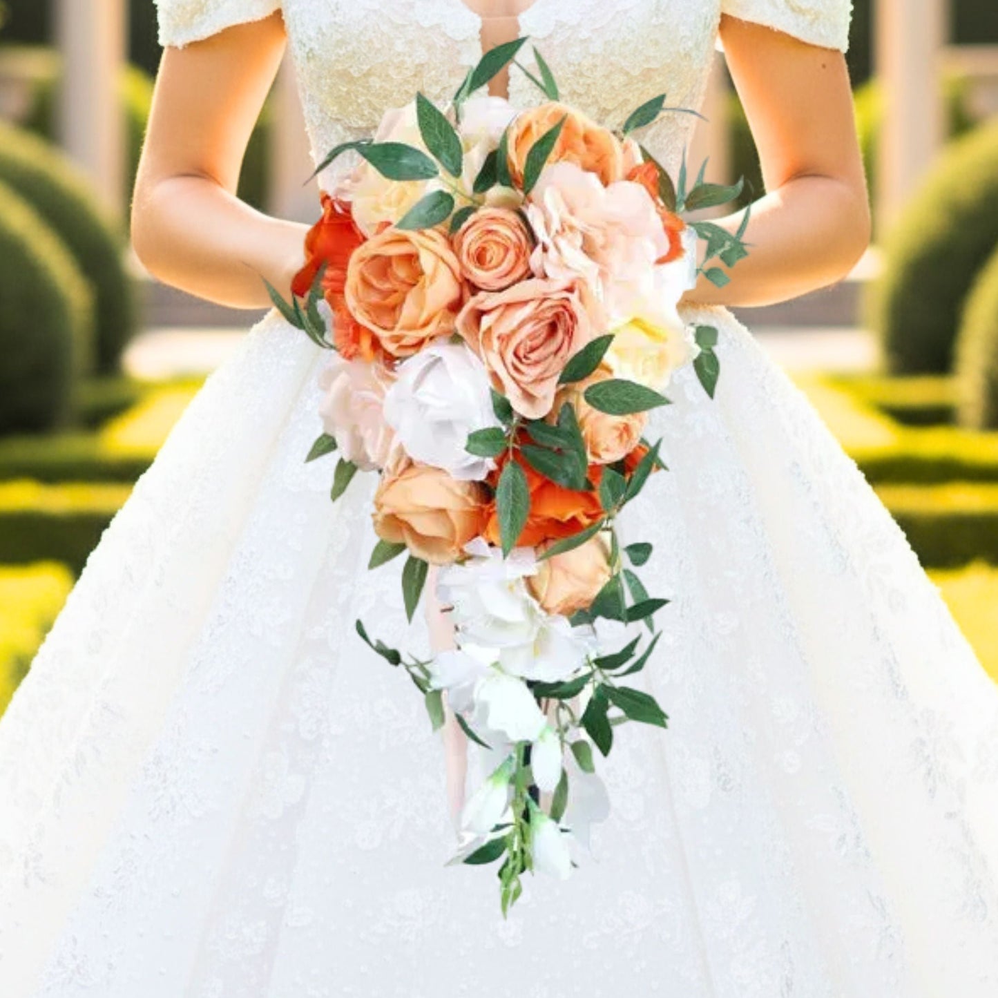 Orange & White Cascading Bridal Bouquet