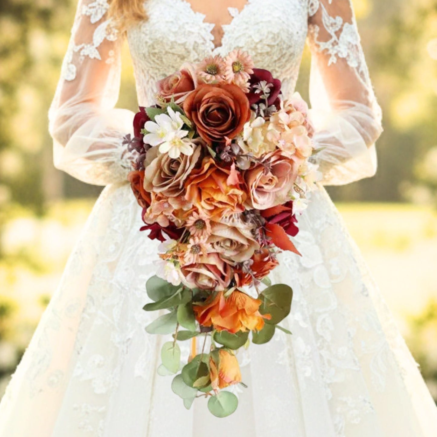Orange & Champagne Cascading Bridal Bouquet