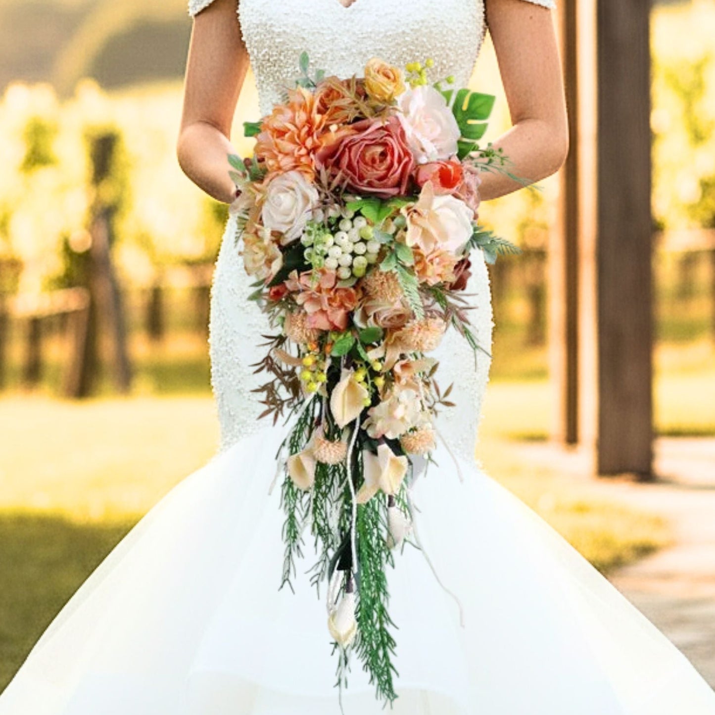 Champagne & Rose Cascading Bridal Bouquet