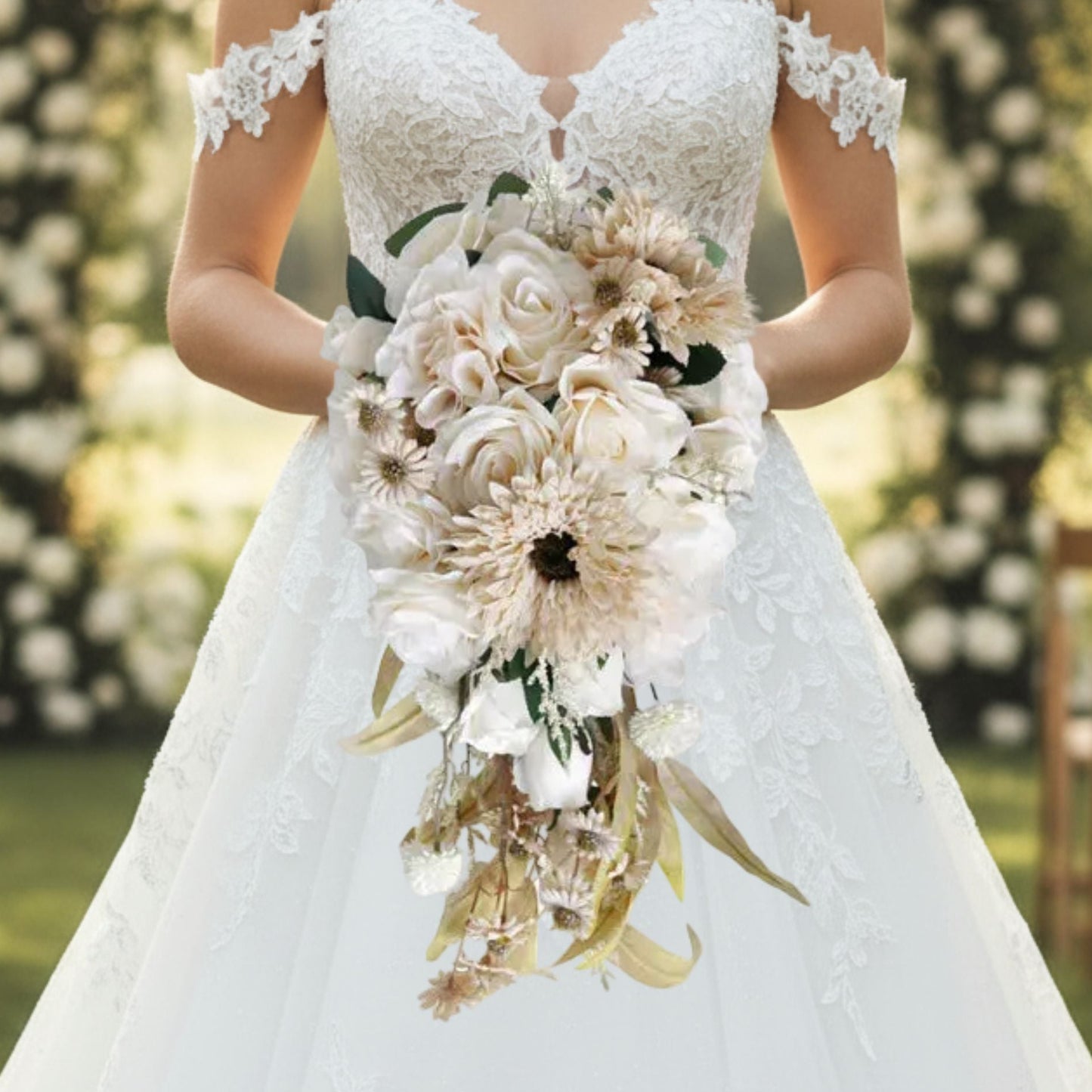 White & Ivory Cascading Bridal Bouquet