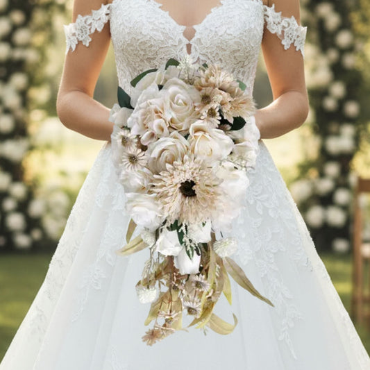 White & Ivory Cascading Bridal Bouquet
