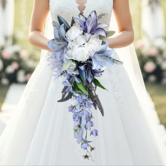Blue & White Cascading Bridal Bouquet