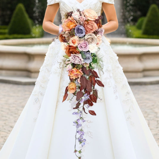 Champagne and Pastel Cascading Bridal Bouquet