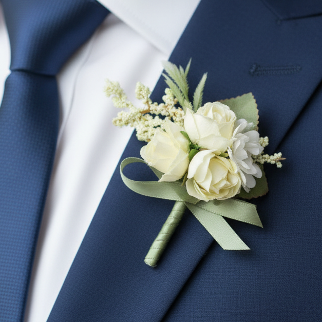 White & Sage Wedding Buttonhole
