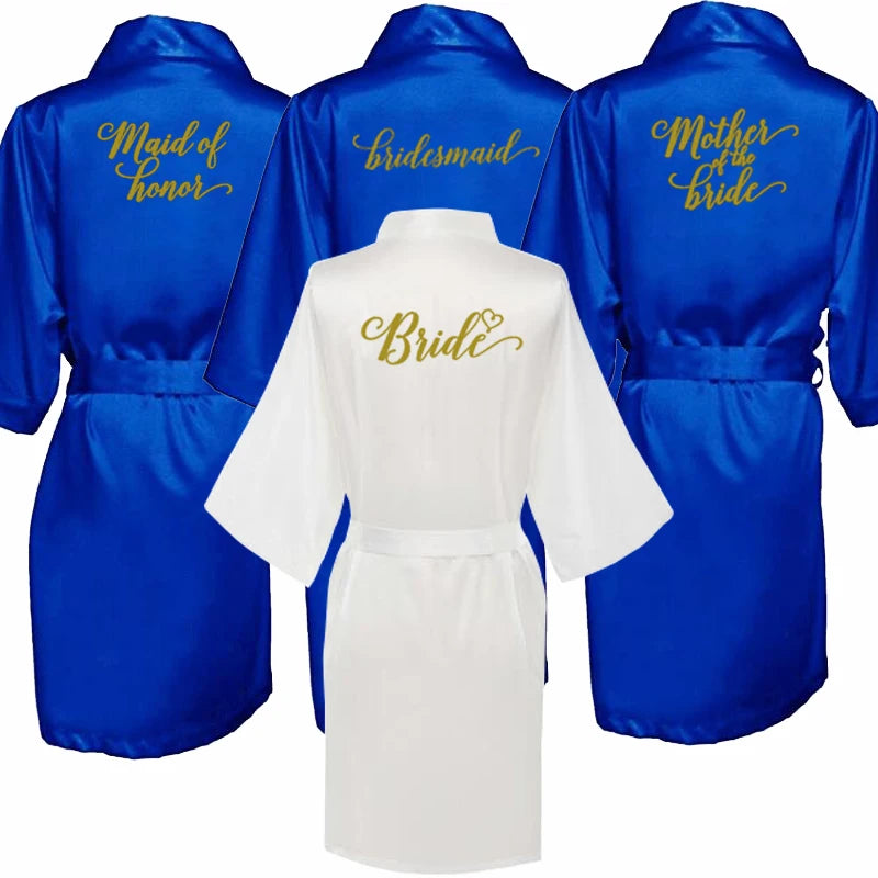 Royal blue bridal party robes with Bride, Bridesmaid & Maid of Honour titles