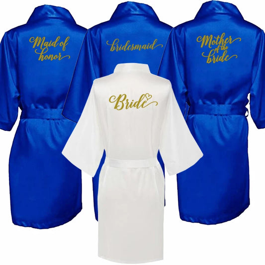 Royal blue bridal party robes with Bride, Bridesmaid & Maid of Honour titles