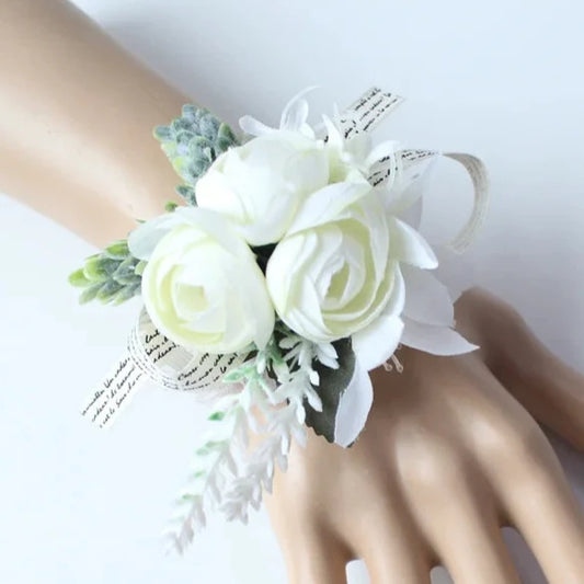 Artificial wedding wrist corsage with realistic flowers