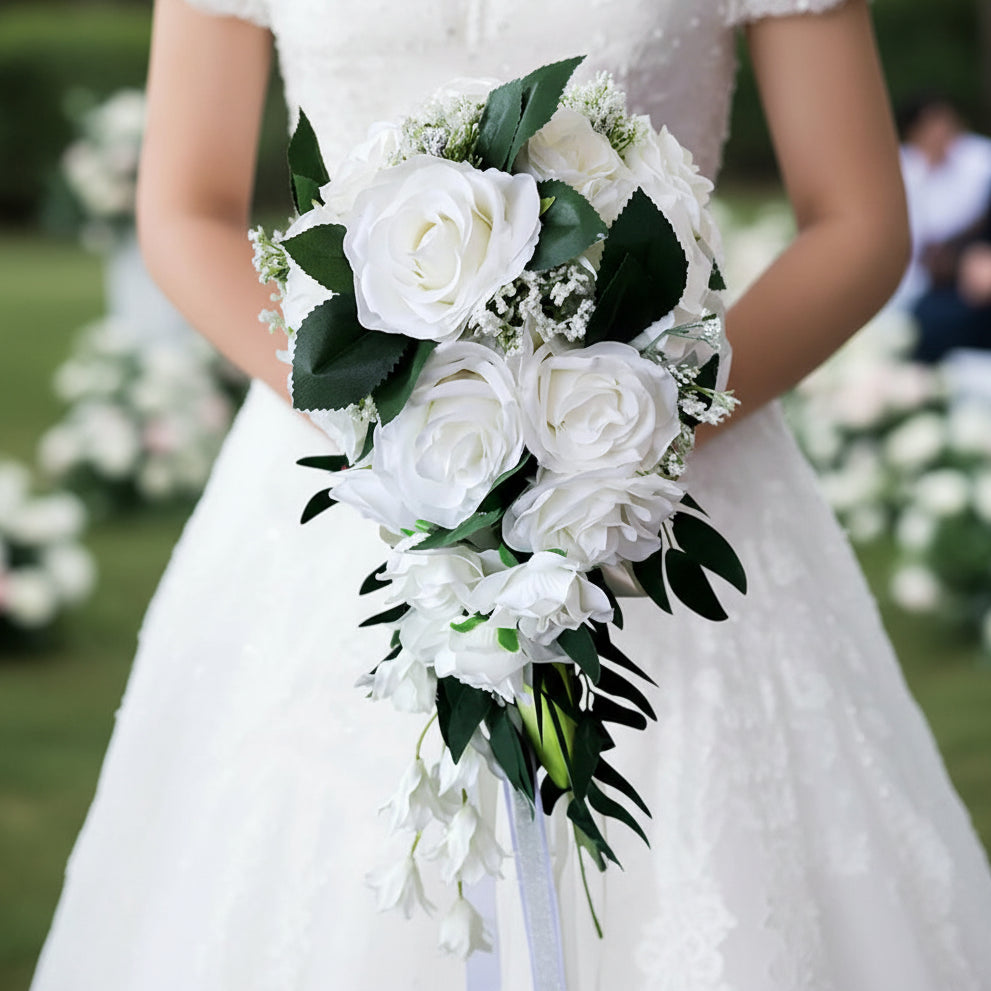 White Cascading Bridal Bouquet