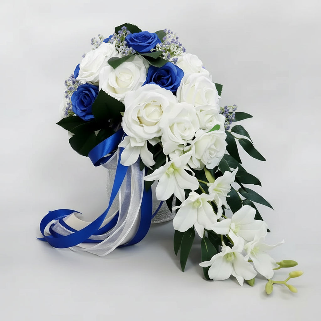 Blue & White Cascading Bridal Bouquet